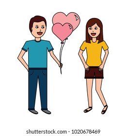 young man giving hearts shape balloons valentines day