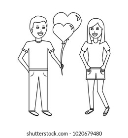 young man giving hearts shape balloons valentines day