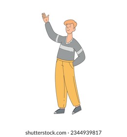 Young Man Giving High Five Hand Gesture Vector Illustration