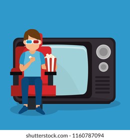 young man with glasses 3d and cinema icons
