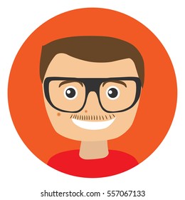 Young man with glasses and mustache. Vector illustration. Flat.