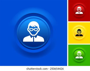 Young Man with Glasses on Blue Bevel Buttons