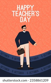 Young man in glasses with a school bag. Vector illustration for Teacher's Day
