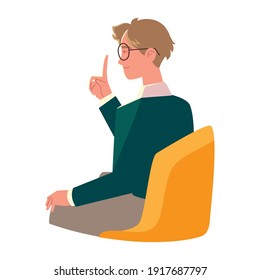 young man with glasses sitting on chair vector illustration isolated design