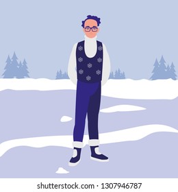 young man with glasses and winter clothes