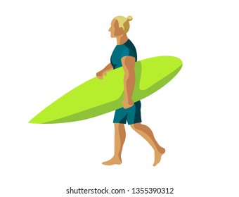 a young man goes and carries a surfboard