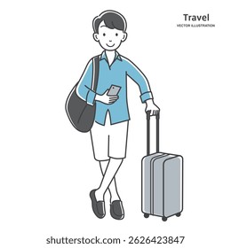 junger Mann, der auf Reisen geht