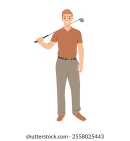 Young man golf player in training practicing. Flat vector illustration isolated on white background