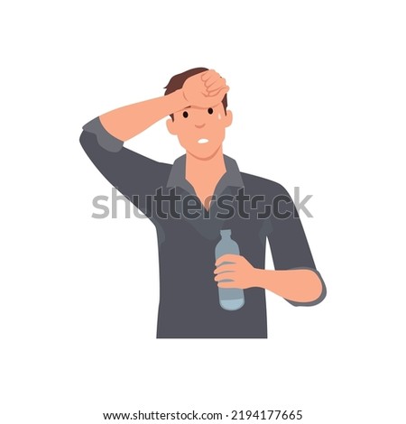 Young man got sunburn in very hot summer days, man exhausted and sunburn. Flat vector illustration isolated on white background