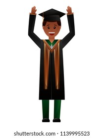 young man graduated with hands up and hat graduation