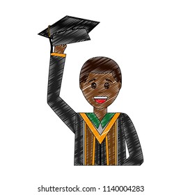 young man graduated lifting hat avatar character