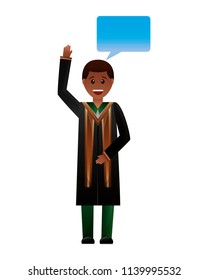 young man graduated with speech bubble