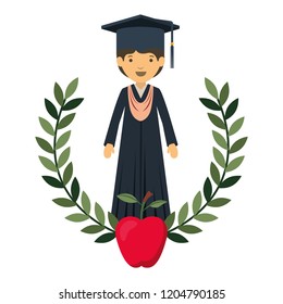 young man graduating with apple avatar character