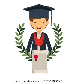 young man graduating with certificate avatar character