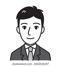 young man in gray suit, vector illustration, black and white illustration