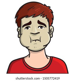 young man with green face. nausea, emotions, emoji, illustration, comic, avatar, puke, ill.