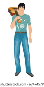 A young man with a guitar. Vector illustration