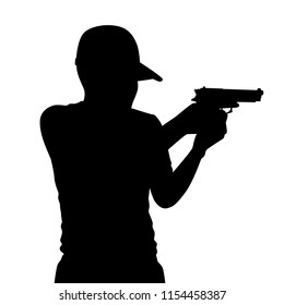 Young man with gun silhouette vector. Person concept.