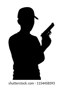 Young man with gun silhouette vector. Person concept.
