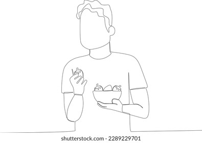 A young man had breakfast with fruit . Breakfast one-line drawing