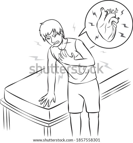 The young man had severe chest pain and hurt like a symptoms of heart attack cartoon vector