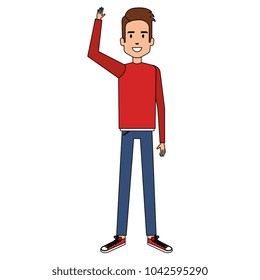 young man with hand up avatar character