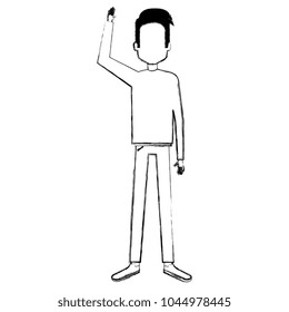 young man with hand up avatar character