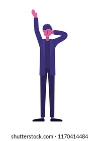 young man with hand up character