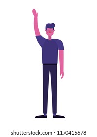 young man with hand up character