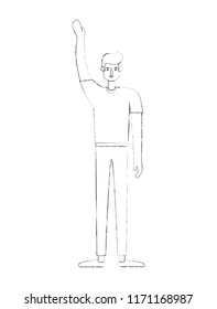young man with hand up character