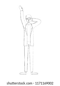 young man with hand up character