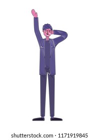 young man with hand up character