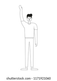 young man with hand up character