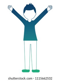 young man with hands up avatar character