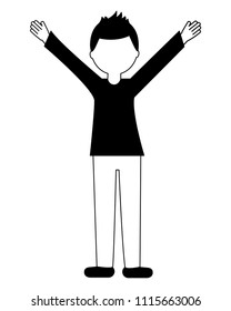 young man with hands up avatar character