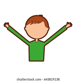 young man with hands up avatar character