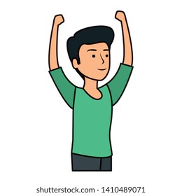 young man with hands up celebrating