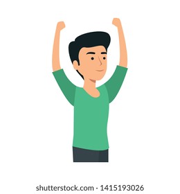 young man with hands up celebrating