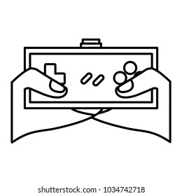 young man hands holding video game control push buttons