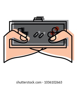 young man hands holding video game control push buttons