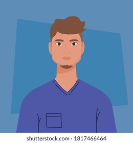 young man handsome with casual shirt on blue background vector illustration design