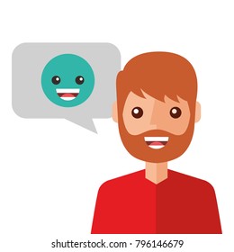 young man happy with emoticon message avatar character