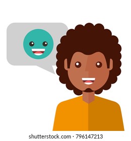 young man happy with emoticon message avatar character