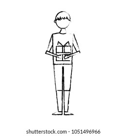 young man happy holding gift box in hands
