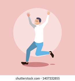young man happy jumping avatar character