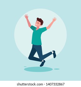 young man happy jumping avatar character