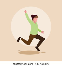 young man happy jumping avatar character