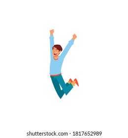 Young man happy jumping vector illustration graphic. Celebration position fit for graduation
