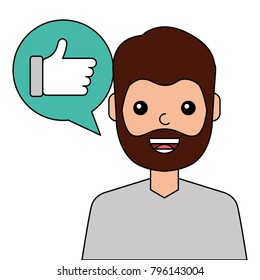 young man happy with like message avatar character