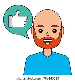 young man happy with like message avatar character